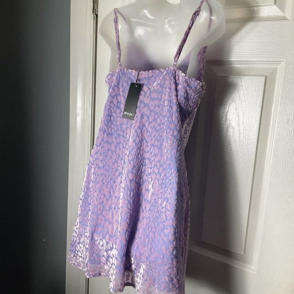 NWT Nasty Gal Animal Print Cowl Neck Mini Slip Dress Pink Purple Velour Size 8 - Picture 14 of 16
